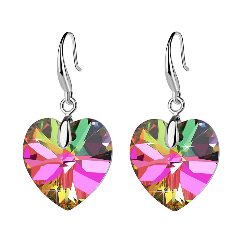Love Heart Austrian Crystal Earring For Women,14K Gold Plated Hypoallergenic Drop Earrings For Sensitive Ears 1-Silver-Green - BeesActive Australia