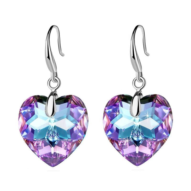 Love Heart Austrian Crystal Earring For Women,14K Gold Plated Hypoallergenic Drop Earrings For Sensitive Ears 1-Silver-Purple - BeesActive Australia