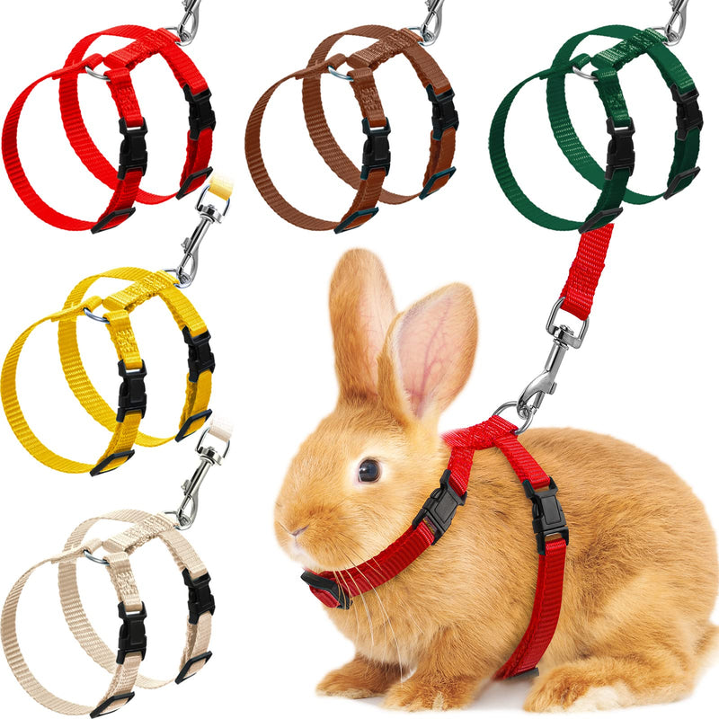 Outus 5 Pieces Adjustable Rabbit Harness and Leash Set Escape Proof Bunny Harness Vest for Pet Running Walk Jogging Leash Harness for Bunny Cat Puppy Kitten Ferret and Other Small Pet(Vivid Color) Vivid Color - BeesActive Australia