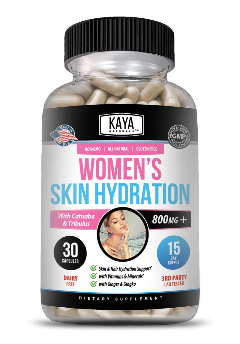 Kaya Naturals Skin Hydration Vitamins - Female Pills - Skin Enhancer Capsules -Hydration Booster for Women - Promotes Increased Energy, Mood & Stamina - Reduction in Dryness - 30 Veggie Capsules