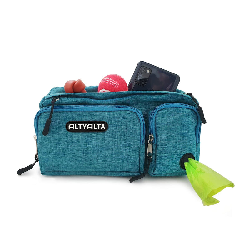 EZ Dog Walking Fanny Pack, Dog Training Treat Pouch, Easy for Walking with Dogs, Belt Bag with 6 Pockets and Waste Bag Dispenser Blue Green Melange - BeesActive Australia