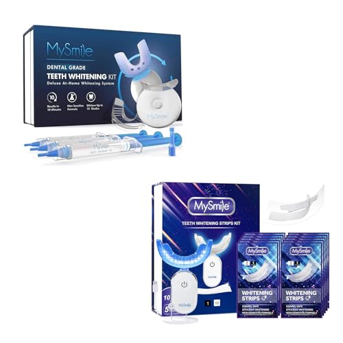 MySmile 28LED Light with10Pcs Teeth Whitening Strips and 5LED Light with 3Pcs Teeth Whitening Gel - 10-Min Fast Remove Coffee Wine Tobacco 20 Years of Stains Whitening Tooth