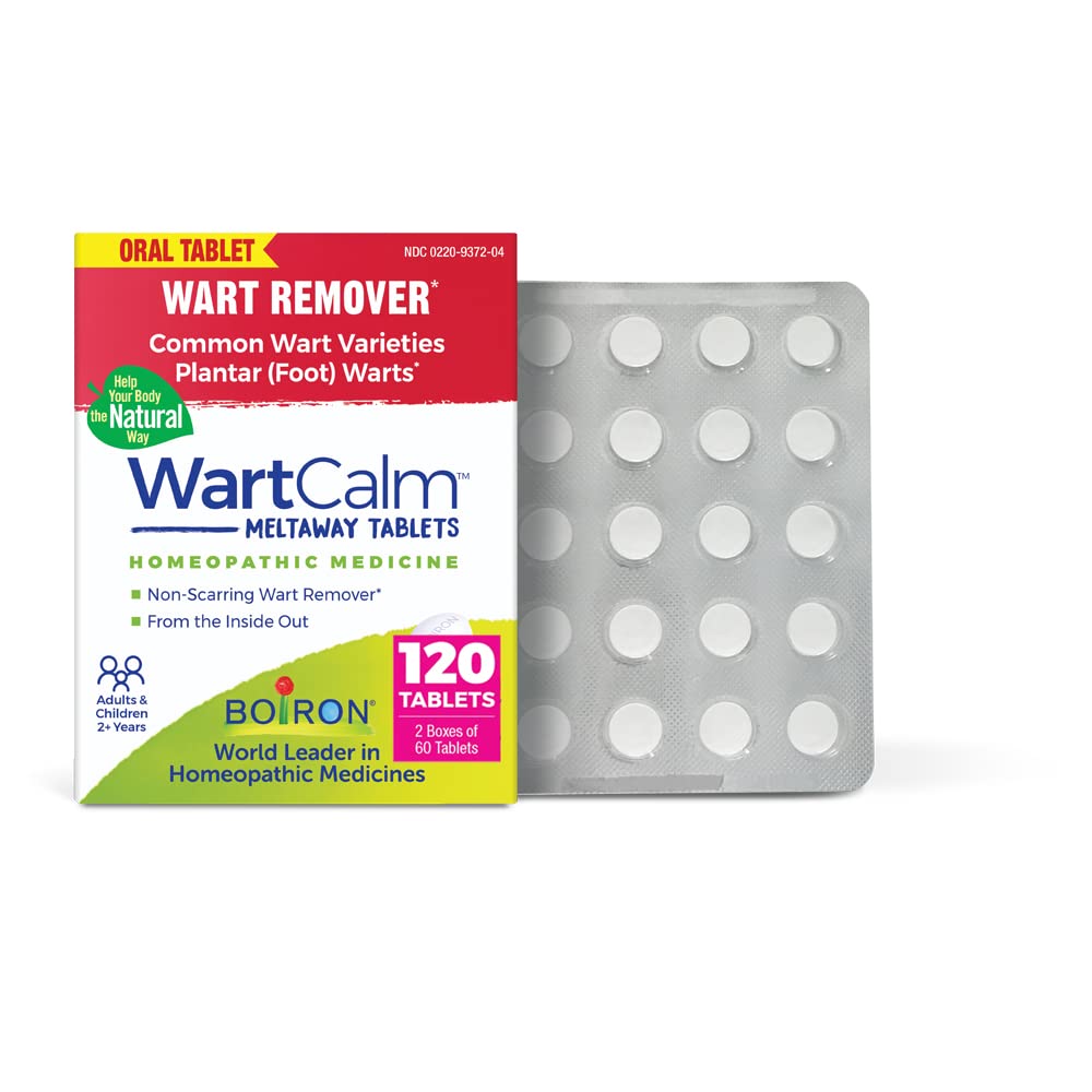 Boiron WartCalm for Painless Wart Removal on Hands, Knees, Plantar (Feet), and Other Bodily Warts for Adults & Children Ages 2+ - 120 Count (2 Pack of 60)