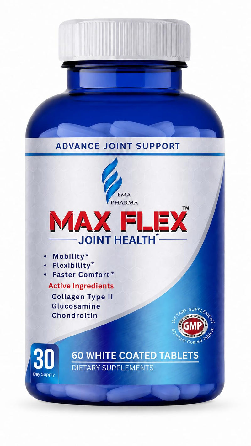 MAX FLEX UC II Collagen Joint Support Supplement | Glucosamine Chondroitin with Turmeric & Hyaluronic Acid | Joint Health & Mobility Support | Gluten Free Dietary Supplement | 60 Tablets (2 Per Day)