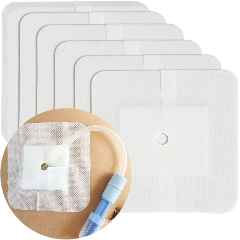 Peritoneal Dialysis PD Catheter Drain Split Bordered Gauze Island Dressing Pad for Stomach Feeding Peg J Tube| Individually Packed| Wound Bandage with Adhesive Border 4" x 4" (Pack of 20) 4 x 4 Inch (Pack of 20) - BeesActive Australia