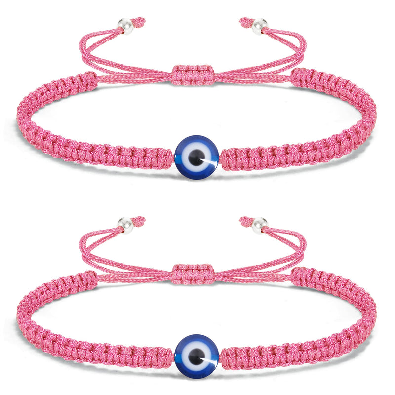 VIBILIA Evil Eye Bracelets for Women Men Handmade Braided Kabbalah Good Luck Bracelet Rope Cord Thread Friendship Bracelet Adjustable String Minimalist Jewelry 2P-Braid-Pink - BeesActive Australia