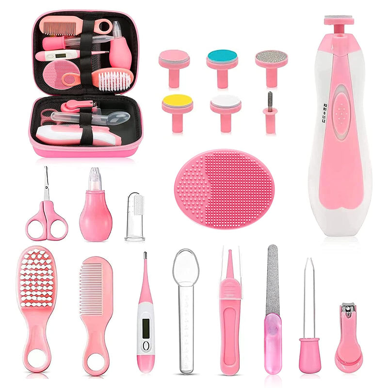 Baby Healthcare and Grooming Kit, 20 in 1 Portable Baby Safety Care Set with Hair Brush Comb Nasal Aspirator Electric Nail Trimmer Set Baby Essentials kit for Newborn Boys Girls (Pink) Pink 20 in 1 - BeesActive Australia