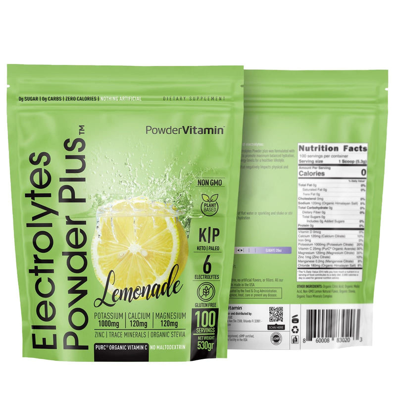 PowderVitamin Electrolytes Powder Plus Keto, Lemonade (100 Servings) 0 Sugar, No Maltodextrin,1000mg Potassium,120mg Calcium,120mg Magnesium,Organic Vitamin C,Zero Calories, Energy Hydration Powder - BeesActive Australia