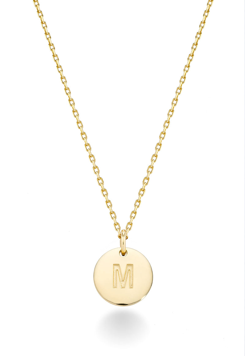Miabella 925 Sterling Silver or 18K Yellow Gold Over Silver Round Initial Pendant Necklace for Women 18 + 2 Inch Chain, Dainty Letter Necklace Made in Italy M yellow gold plated silver - BeesActive Australia