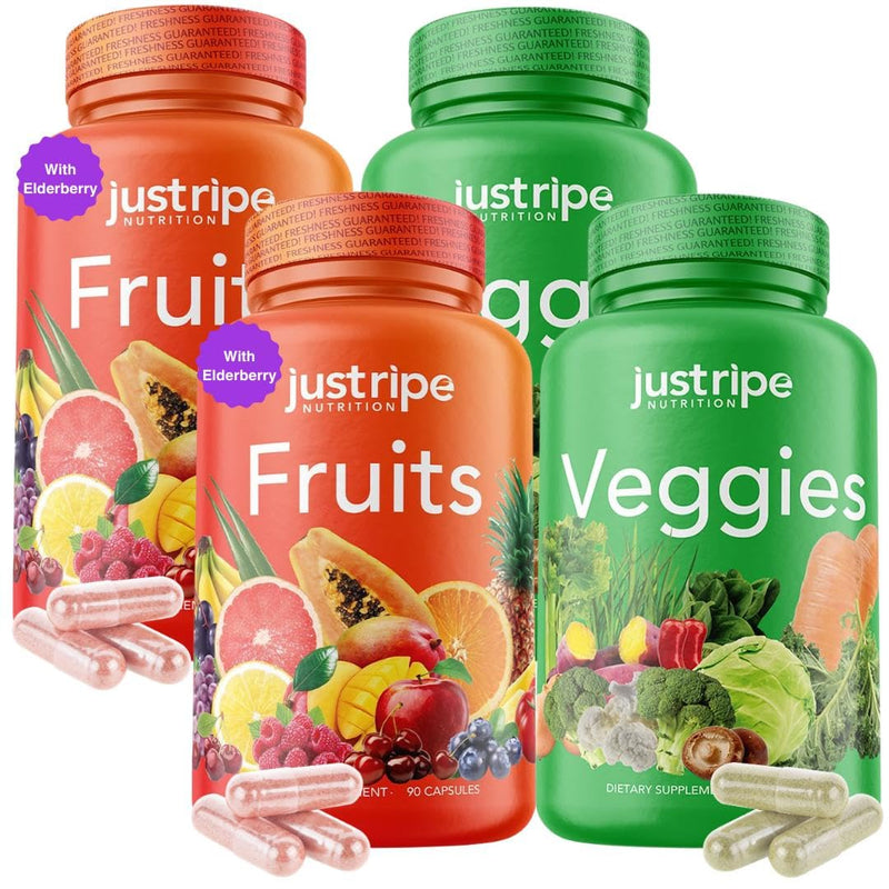Fruits and Veggies Supplement - 90 Fruit and 90 Vegetable Capsules - 100% Whole Natural Superfood - Filled with Super Greens Vitamins and Minerals - Supports Balance Energy Levels (2 Pack) 90 Count (Pack of 4)