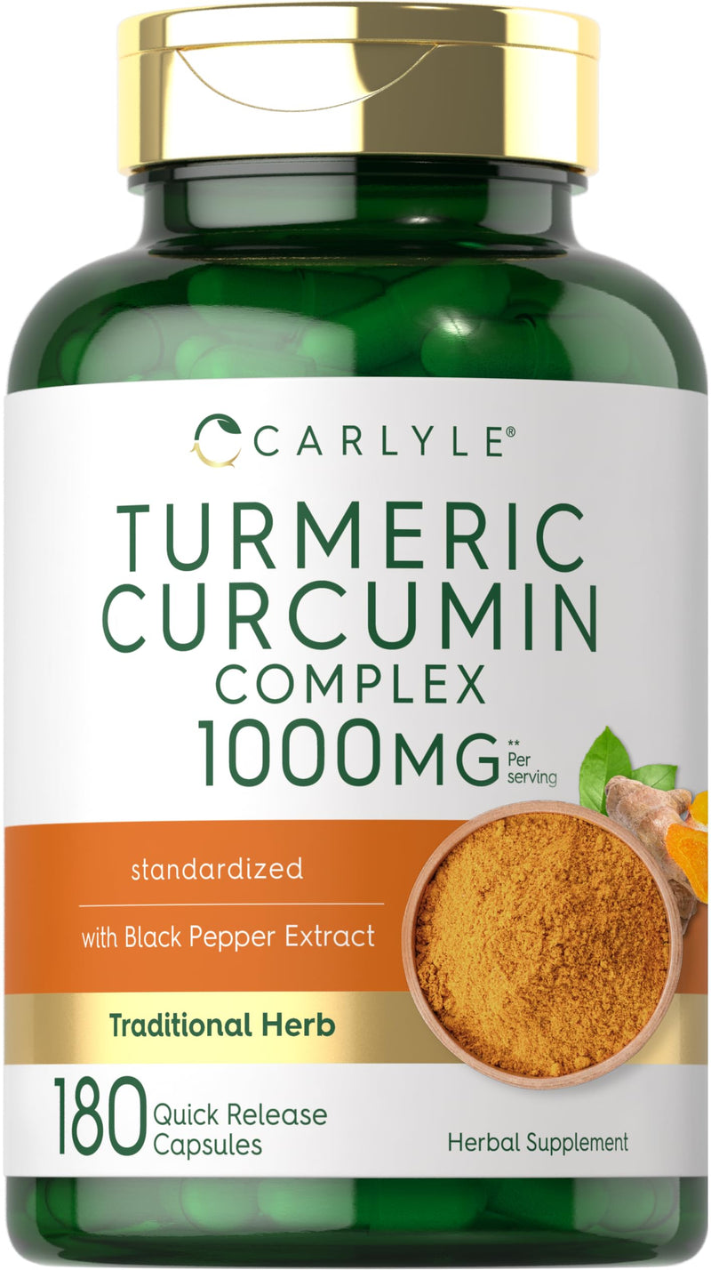 Carlyle Turmeric Curcumin with Black Pepper 1000mg | 180 Capsules | Turmeric Complex Supplement | Non-GMO, Gluten Free - BeesActive Australia