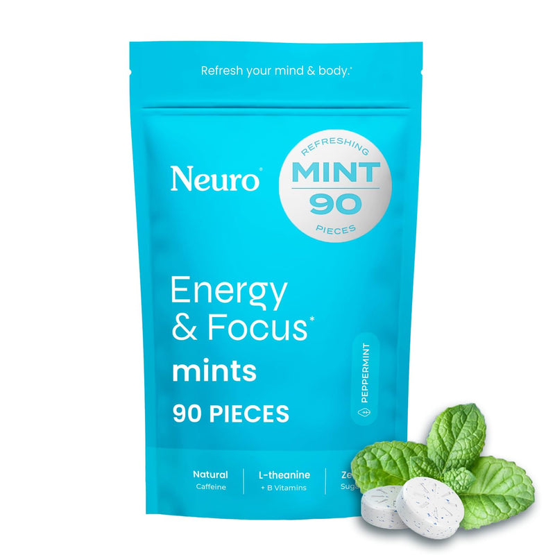 NeuroGum Energy & Focus Mints (90 Count Bag, Peppermint) | 40mg Natural Caffeine + L-Theanine + Vitamin B12 & B6 | Sugar Free Nootropic Cognitive Brain Performance Supplement 90 Count (Pack of 1) - BeesActive Australia