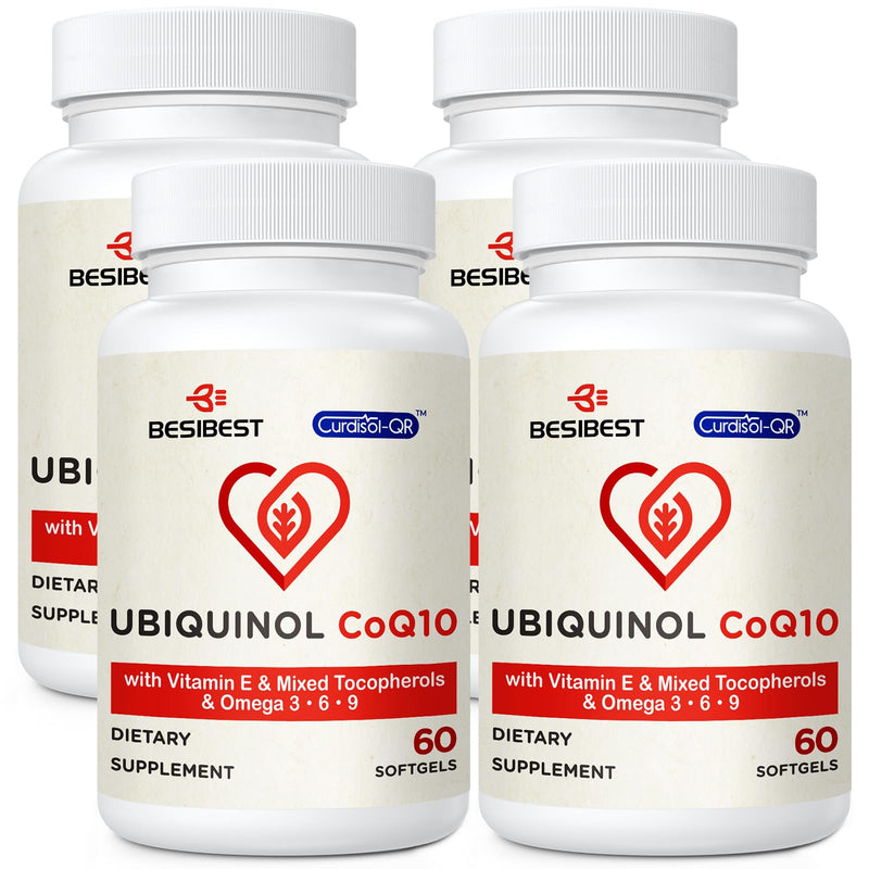 Ubiquinol CoQ10-600mg-Softgel, Active Form of Coq10 Ubiquinol Supplement with Vitamin E & Omega 3, 6, 9, High Absorption-Coenzyme-Q10, Powerful Antioxidant for Energy Production, 240 Count 60 Count (Pack of 4)