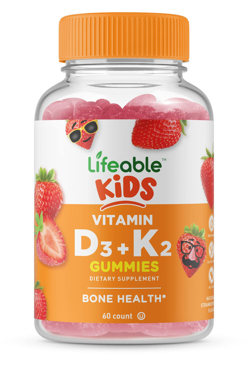 Lifeable Vitamin D3 + K2 - Great Tasting Natural Flavor Gummy Supplement Vitamins - Gluten Free Vegetarian and Non-GMO Chewable - for Strong and Healthy Bones - 60 Gummies (Kids) Kids - BeesActive Australia