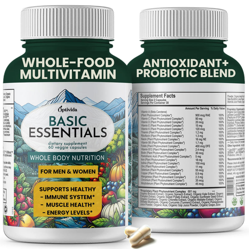 Organic Whole Food Multivitamin for Men & Women w/ Probiotics & Antioxidant | Daily Plant-Based Multivitamins Blends for Whole Body Nutrition - Supports Immune System, Muscles & Energy - 30 Day Supply