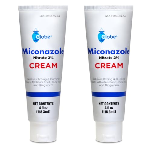 Globe Miconazole Nitrate 2% Antifungal Cream, 4 oz Tube, 2 Pack