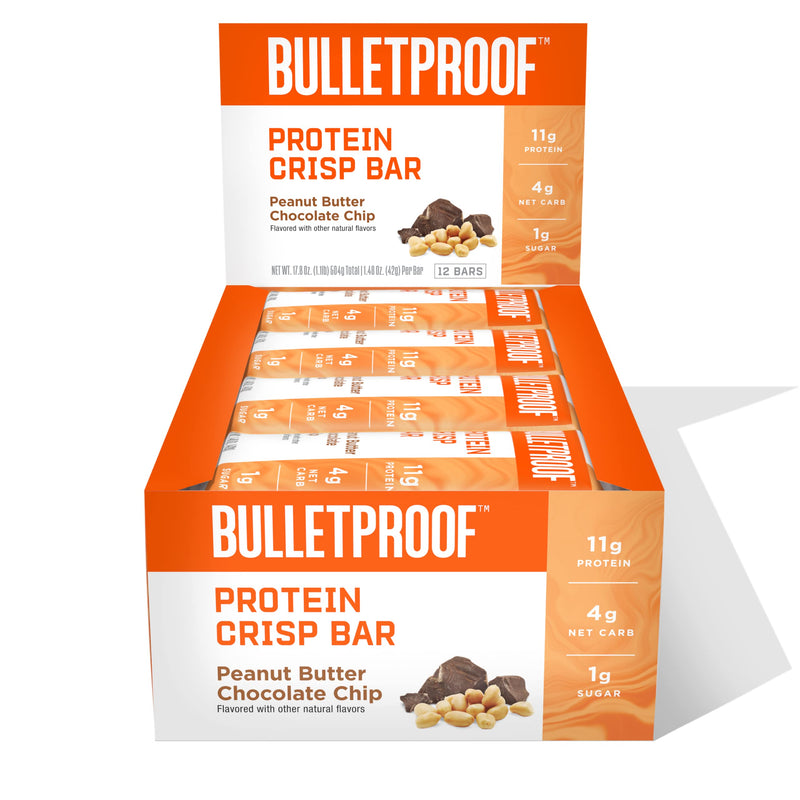 Bulletproof Protein Crisp Bars, Peanut Butter Chocolate Chip, 12 Pack, High Protein, Low Sugar - BeesActive Australia
