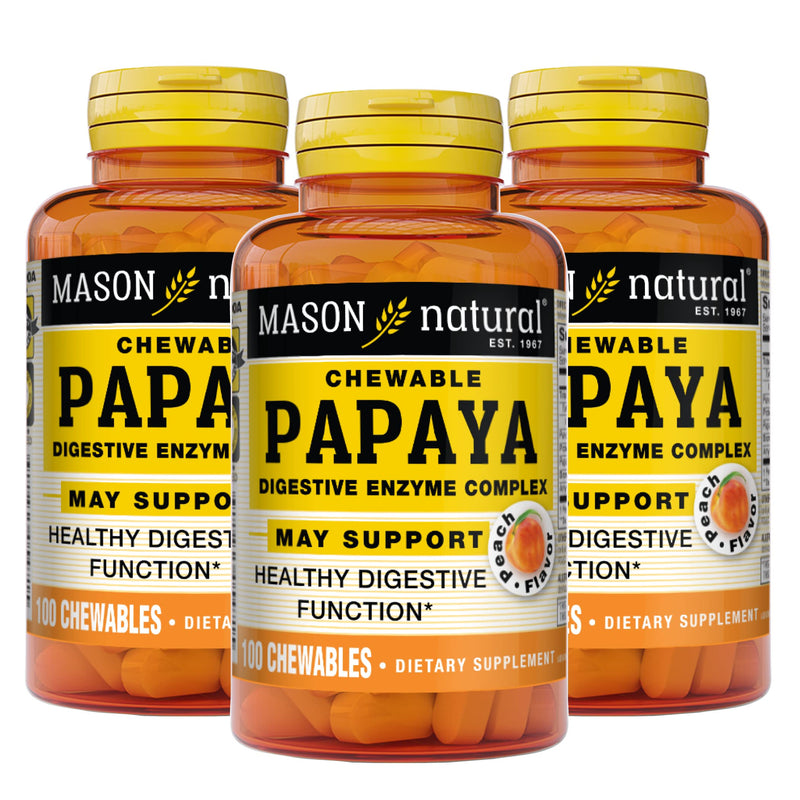 MASON NATURAL Papaya Digestive Enzyme Complex, Healthy Digestive Function, Promotes Nutrient Absorption, Peach Flavor, 100 Chewables (Pack of 3) 100 Count (Pack of 3)