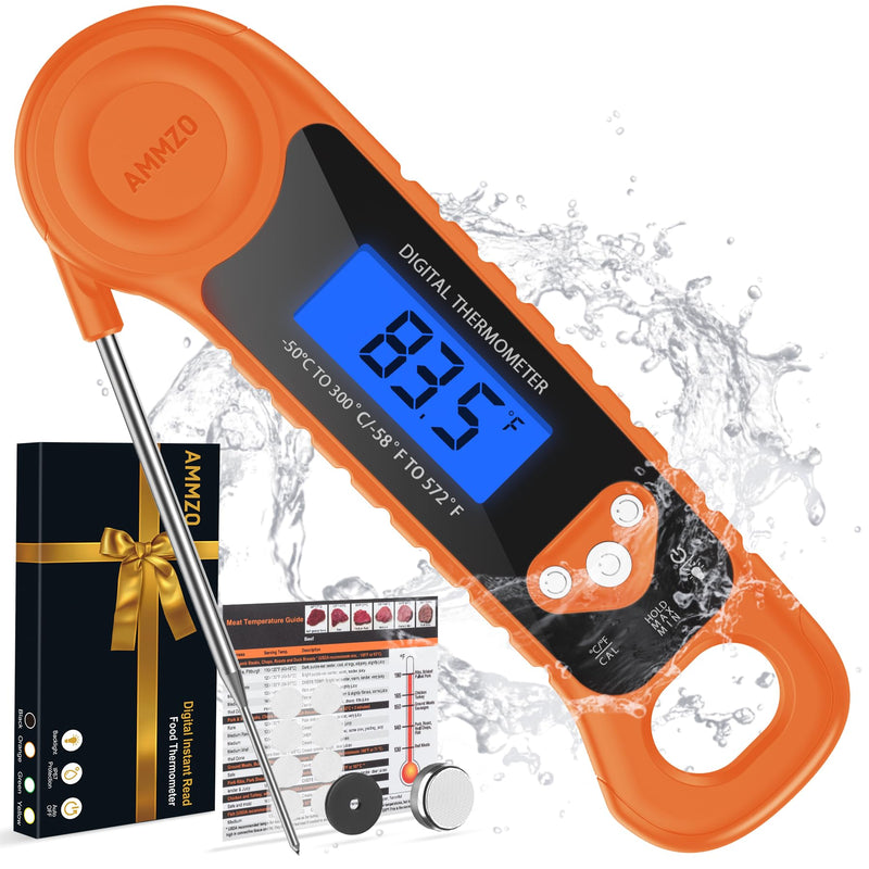 AMMZO Digital Meat Thermometer for Grilling, Candy Thermometer Instant Read Food Thermometer Waterproof with Backlight for Cooking, Deep Fry, BBQ, Grill, Smoker and Roast (Orange) Orange - BeesActive Australia