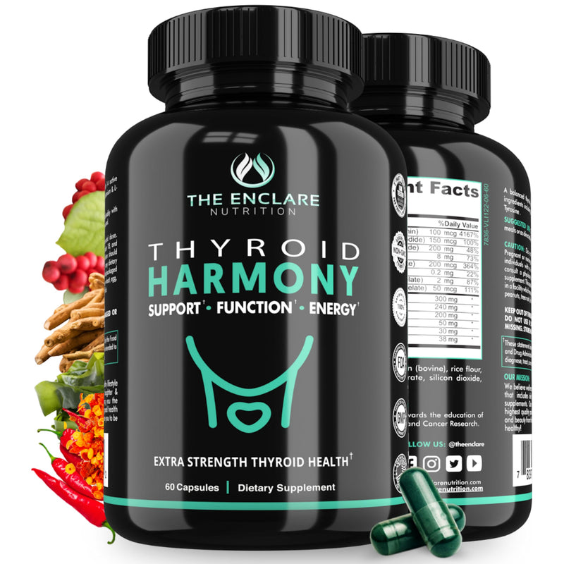 THE ENCLARE NUTRITION Thyroid Support Supplement with Iodine - Balance Hormones for Energy, Metabolism, Focus, Stress, Mood. Ashwagandha, Zinc, Selenium, Vitamin B12, Kelp, Magnesium, L Tyrosine (1) 1