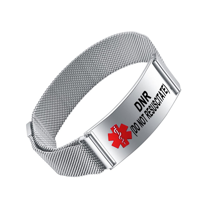 Medical Alert Bracelets for Men Women Medical Id Bracelets with Free Laser Engraving Adjustable Stainless Steel Band Magnetic Security Clasp Dual-Side Engraving DNR(DO NOT RESUSCITATE)