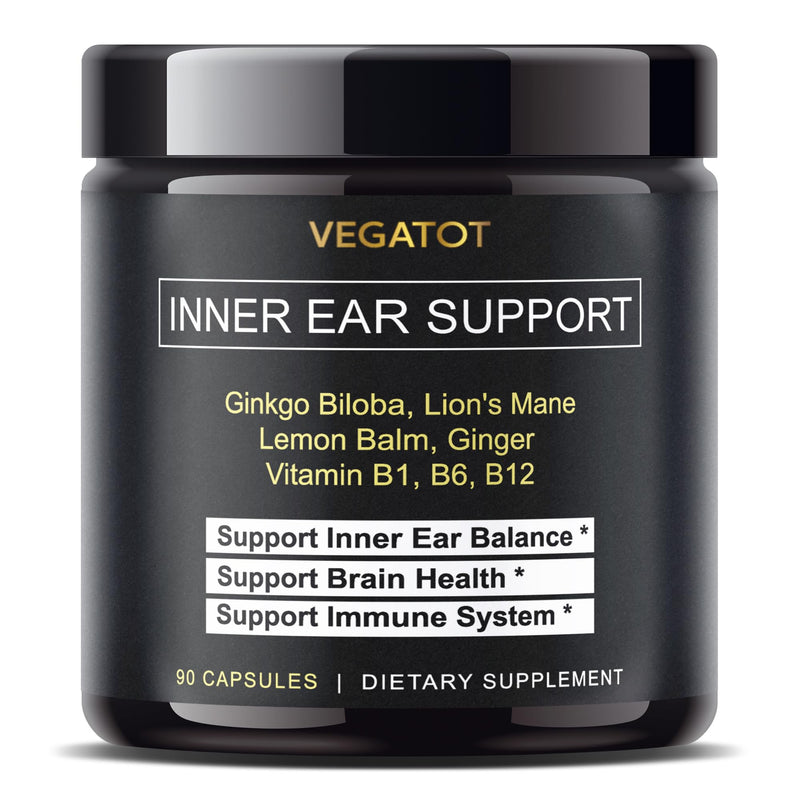 Inner Ear Support Supplement with Ginkgo Biloba, Lion's Mane, Lemon Balm & Ginger, Brain & Immune Wellness Formula with Vitamins B1, B6 & B12, 90 Capsules, Non-GMO, Gluten Free 90 Count (pack of 1)