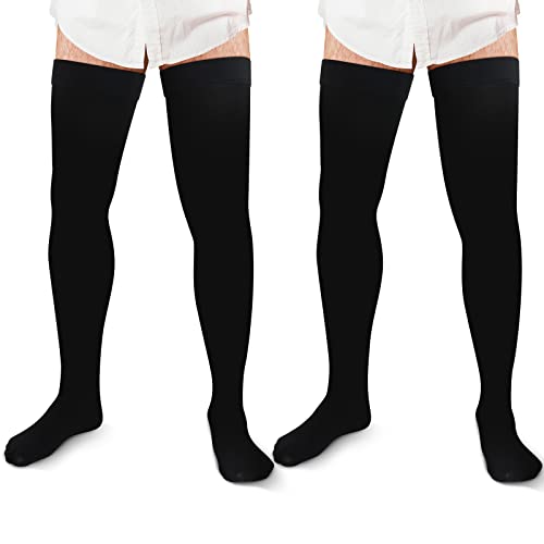 Zhanmai 2 Pairs Thigh High Men's Compression Socks 20-30 Mmhg Compression Stocking with Silicone Grip Men's Dress Socks (3X-Large) 3X-Large