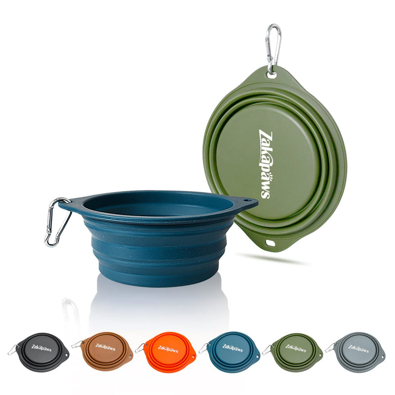 Silicone Dog Travel Bowl, 2 Pack Collapsible Pet Bowl, Foldable No Plastic Rim Pet Feeding Bowls, No Spill Water Cup for Pet Blue & Green - BeesActive Australia