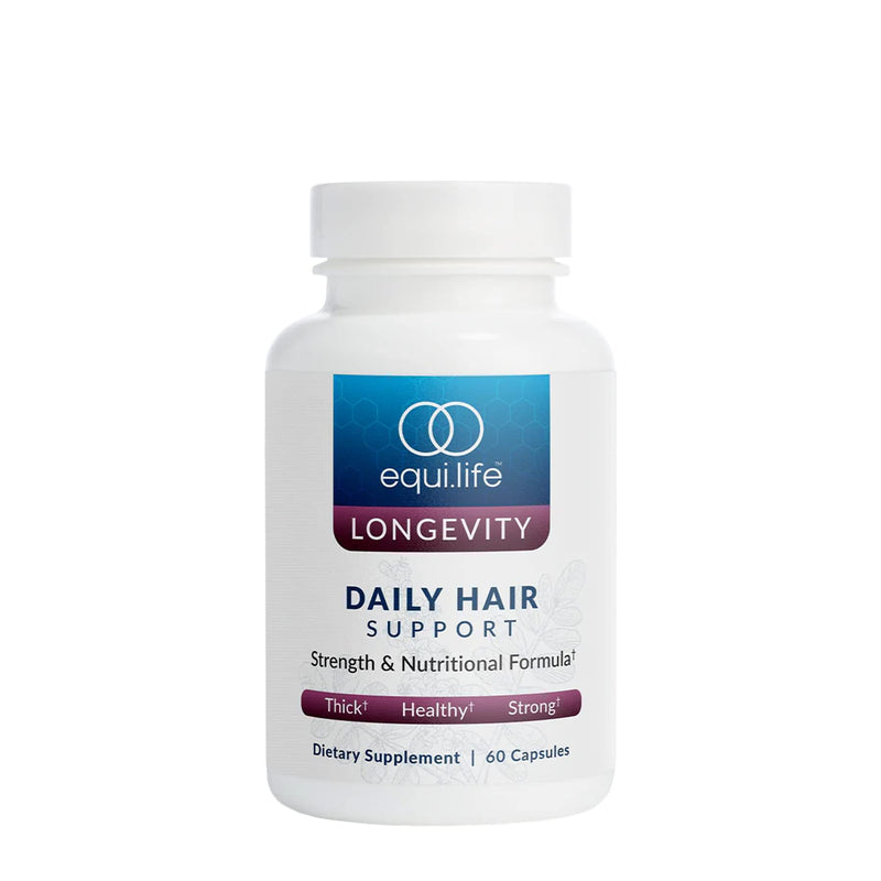 Equilife Daily Hair Support Supplement, Blend with Biotin, 60 Capsules | Ashwagandha, Zinc & Saw Palmetto | Helps Enhance Thickness & Strength | Supports Hair Growth & Repair | Gluten Free | Non-GMO