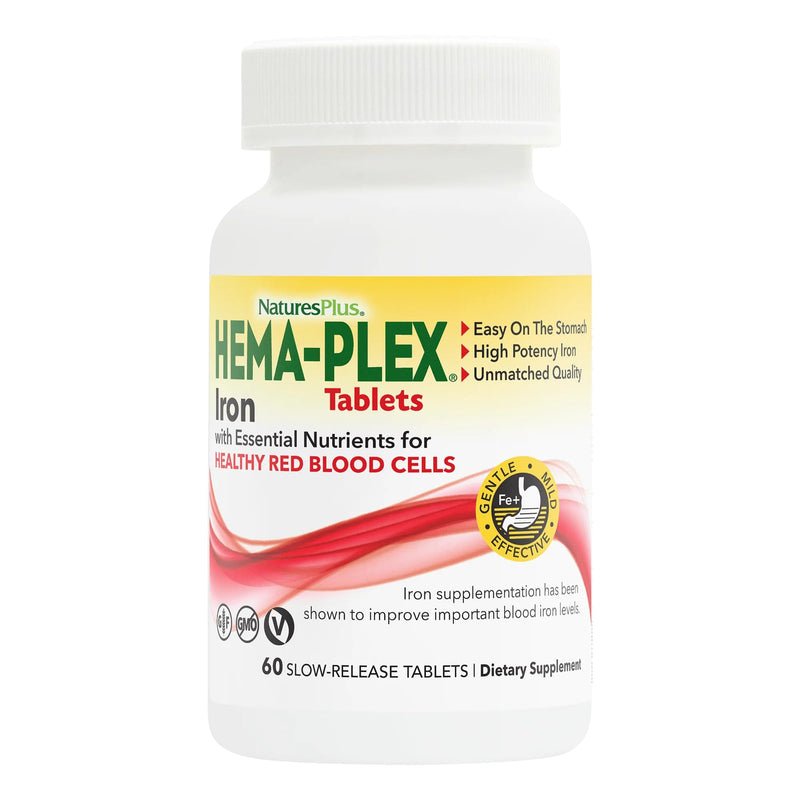 NaturesPlus Hema-Plex Iron - 60 Slow-Release Tablets - 85 mg Chelated Iron - Total Blood Health - With Vitamin C & Bioflavonoids - Non GMO, Vegetarian & Gluten Free - 60 Servings 60 Count (Pack of 1)