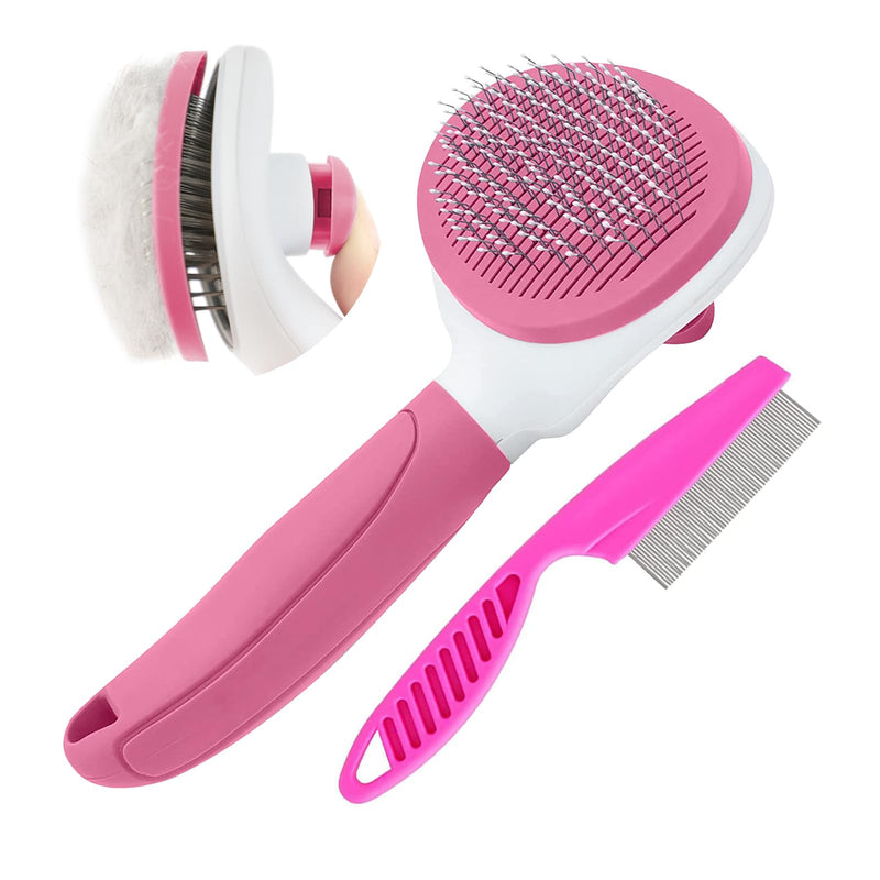 Cat Brush for Shedding and Grooming, Pet Self Cleaning Slicker Brush with Cat Hair Comb by KALAMANDA(Pink) Pink - BeesActive Australia