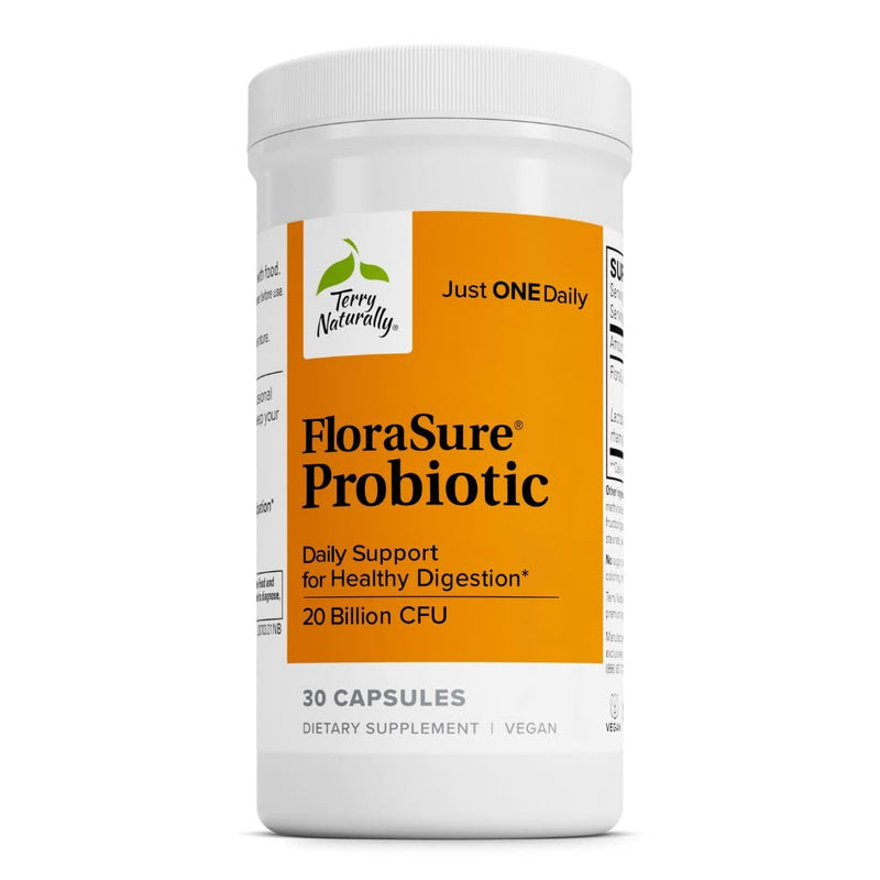Terry Naturally FloraSure Probiotic - Gut Microbiome Balance - 30 Count | Gut Microbiome Balance and Digestive Comfort Support. 30 capsules.