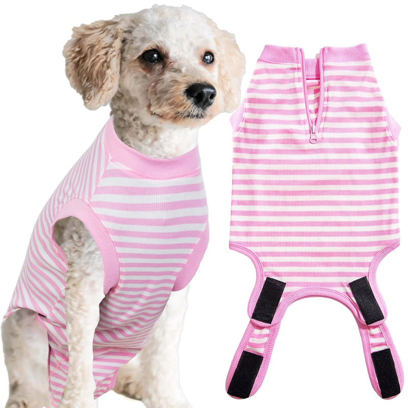 Wabdhally Dog Surgery Recovery Suit for Female Spay,Surgical Recovery Suit for Small Female Dogs,Soft Combed Cotton,Striped Pink Onesie S Pink-White Striped - BeesActive Australia