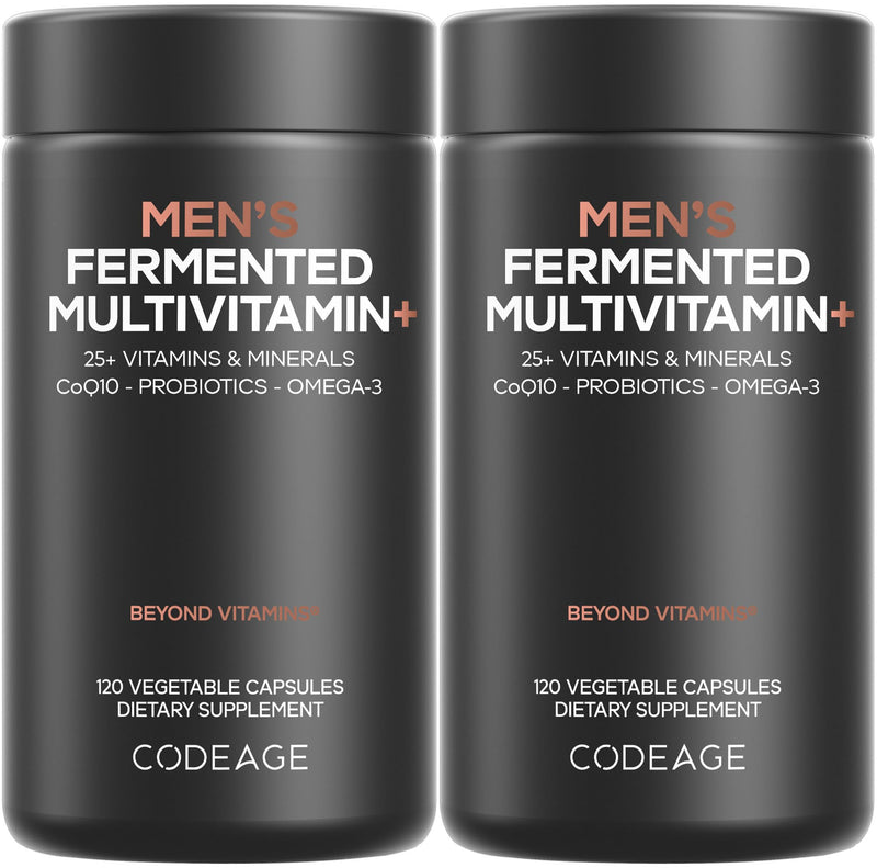 Codeage Men’s Daily Multivitamin – 25+ Essential Vitamins & Minerals, Organic Whole Foods, Probiotics, Omega-3, Zinc, Vitamins A, B, C, D, E & K, 2 Pack