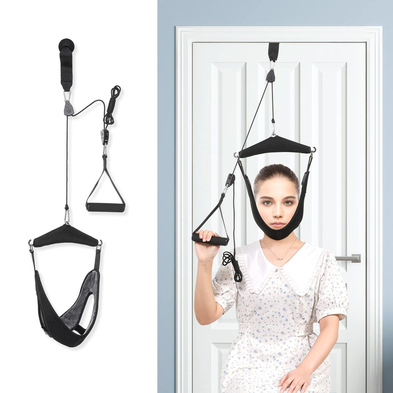 Upgraded Neck Stretcher Cervical Neck Traction Device,Double Ratchet Neck Tension Relief Portable Over The Door Device,for Physical Therapy,Neck Pain Relief, Vertebrae Disk Herniation,Black - BeesActive Australia