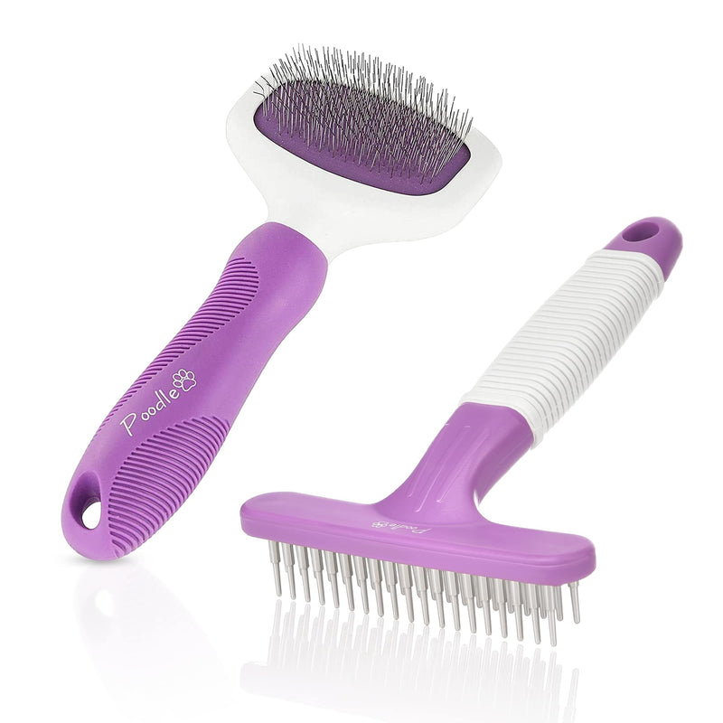 Poodle Pet Bundle - Slicker Brush for Small and Large Dogs Pet Hair Remover Grooming Brush and Dog Grooming Rake Dematting Tool Removes Loose or Tangled Hair from Undercoat - BeesActive Australia