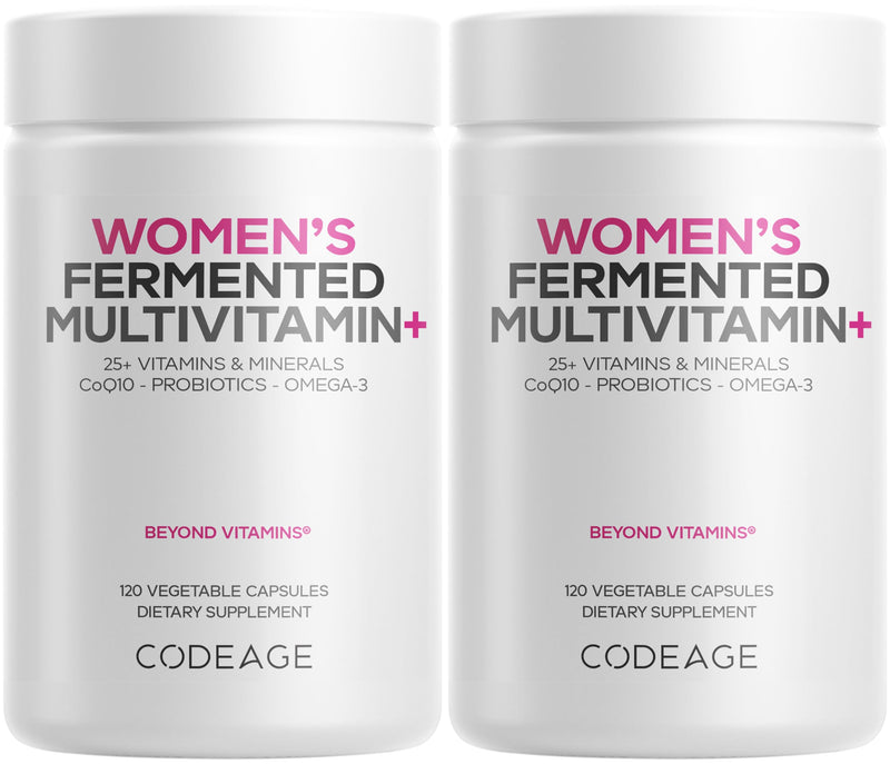 Codeage Women's Daily Multivitamin, 25+ Vitamins & Minerals, 2-Pack | Women's fermented multivitamin with 25+ whole-food vitamins and minerals, omega-3, boron and probiotics. Two-pack.