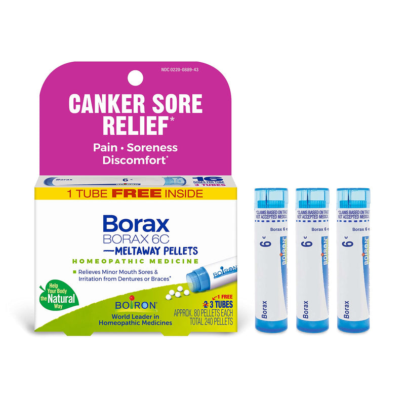 Boiron Borax 6C Homeopathic Medicine for Canker Sore Relief, Pain, Soreness, or Discomfort - 3 Count (240 Pellets) - BeesActive Australia