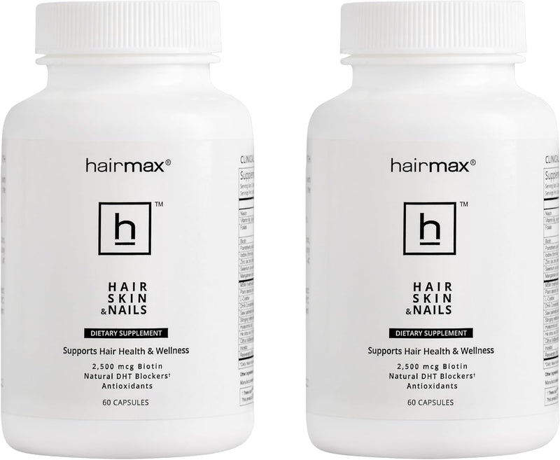 Hairmax Hair, Skin & Nails Dietary Supplement, 2500mcg Biotin, 2-Pack | Hair Loss & Hair Regrowth Treatment with DHT Blocker, MSM & Antioxidants Pack of 2