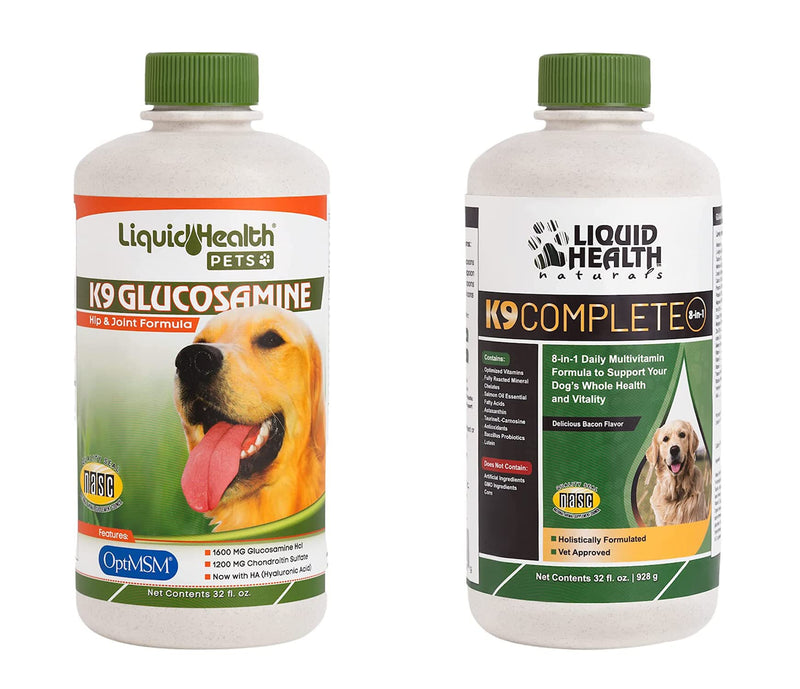 LIQUIDHEALTH Pets K9 Glucosamine Chondroitin Hip & Joint Formula & K9 Complete 8-in-1 Multivitamin for Dogs & Puppies - Pet Supplement Bundle for Joint Health, Immune Support, Canine Vitamins - PawsPlanet Australia