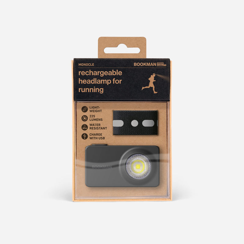 Bookman Urban Visibility Monocle Rechargeable Headlamp for Running - Lightweight, Stylish, and High-Performing - 225 Lumens with Stepless Angle Adjustment and Lock Feature - BeesActive Australia