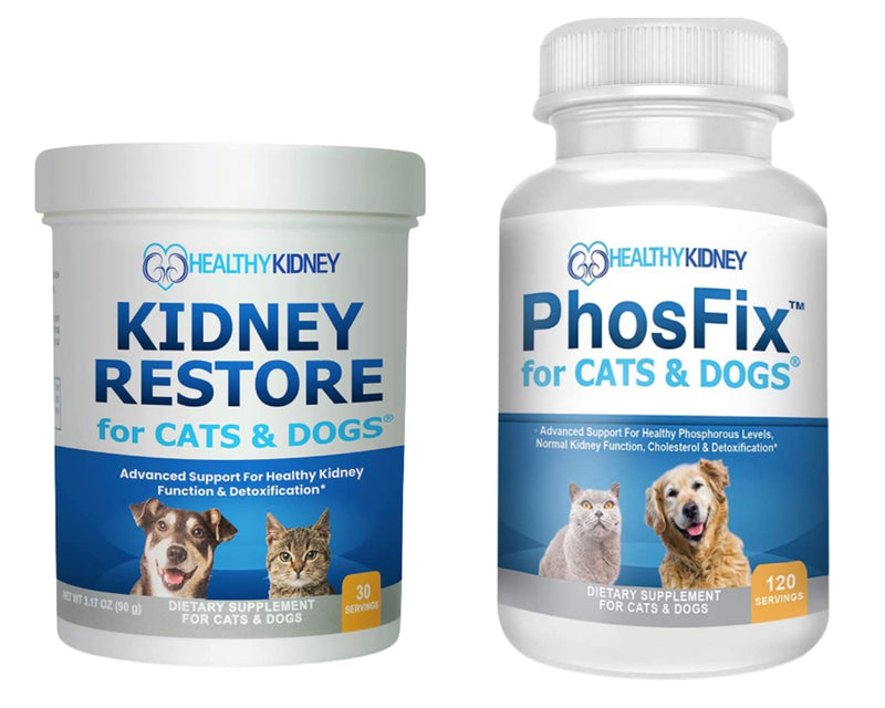 Kidney Restore Cats & Dogs and PhosFix Cats & Dogs 2 Pack Bundle Kidney Cleanse & Support Normal Kidney Function & Phosphorus Binding for Pets - BeesActive Australia