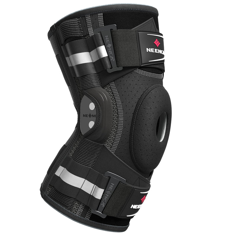 NEENCA Professional Knee Brace for Knee Pain, Adjustable Hinged Knee Support with Patented X-Strap Fixing System, Strong Stability for Jonit Pain Relief, Arthritis,Meniscus Tear,ACL,PCL,Runner, Sports Large Black - Single - BeesActive Australia