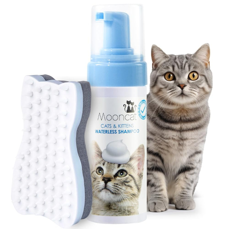 Mooncat Waterless Cat Shampoo+Cat Brush, Licking Safe Dry Shampoo for Cats, No Rinse Foam Cat Bath, Grooming for Cat, Kitten Sensitive Skin, Dander Reducing, Paraben Free, pH Balanced (5 oz) short hair - BeesActive Australia