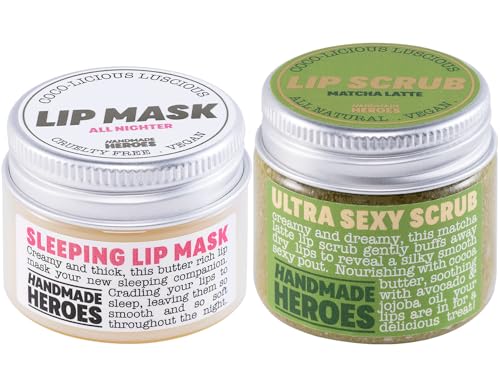 Handmade Heroes Lip Scrub and Mask Bundle - Clean Sustainable Skincare Lip Exfoliator and Treatment