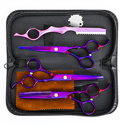 Professional Hair Cutting Scissors Sets Stainless Steel Barber Hairdressing Scissors Multifunctional Salon Thinning Scissors Straight Shears Tools Gifts for Mom Dad Friends (Purple) Purple