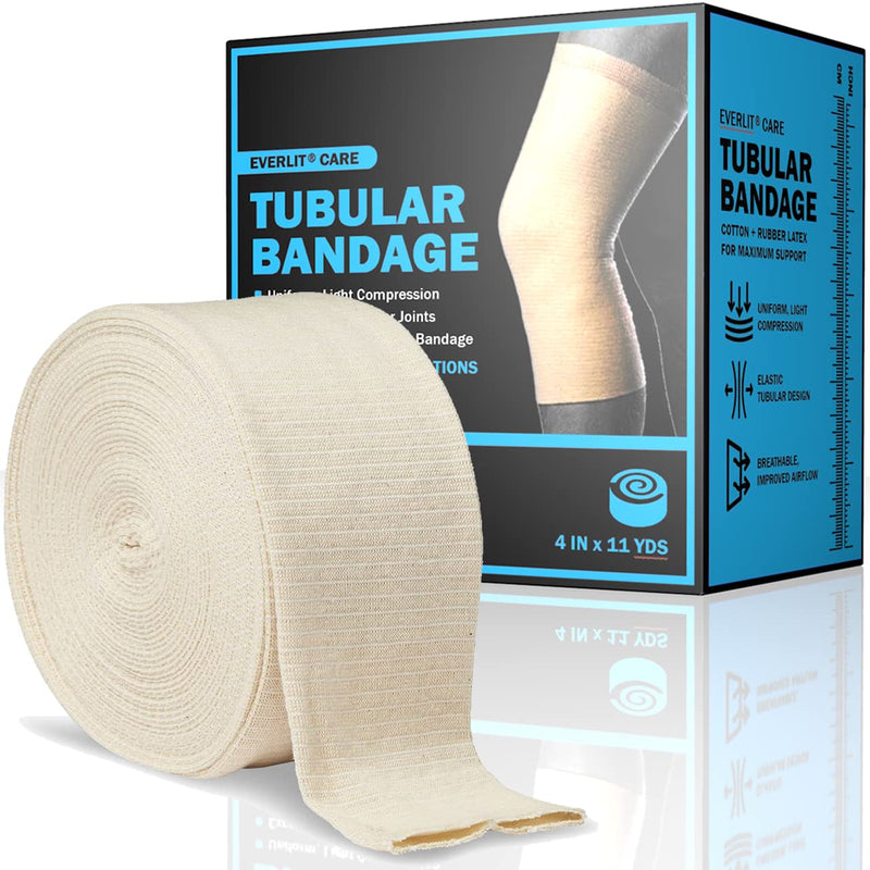 EVERLIT Elasticated Tubular Support Bandage | Stockinette Tubing for Large Arm, Knees, Legs | Light to Moderate Compression Bandage Roll For Tissue Support (Size F | 4" x 11 yd) Size F | 4" x 11 yd - BeesActive Australia