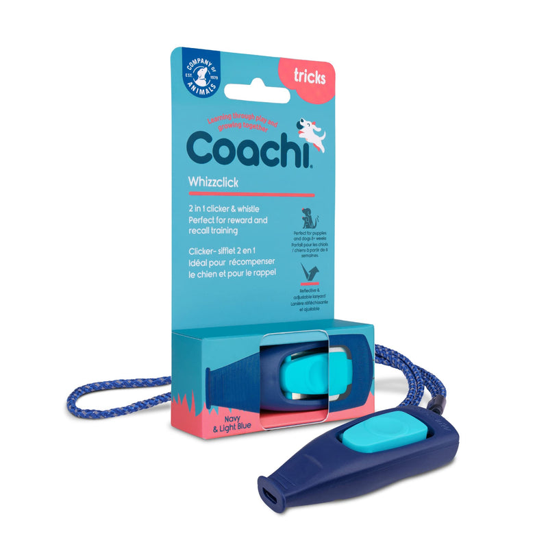 Coachi Whizzclick, 2-in-1 Combined Clicker and Whistle, Dog Training Whistle for Recall and Clicker Training for Rewarding, Adjustable and Reflective Lanyard, Suitable for Dogs and Puppies Navy - BeesActive Australia