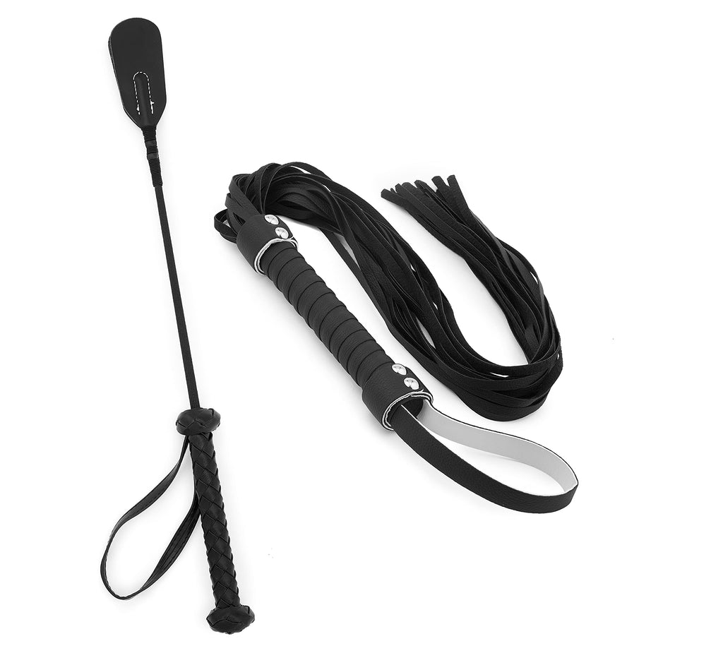 Leather Crop 18" Faux Leather Whip 33" Equestrian Set - Leather Horse Riding Set - Horse Training Whip Play