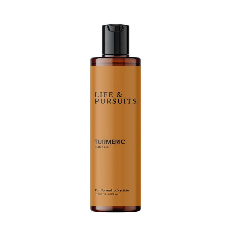 Life & Pursuits Turmeric Body Oil for Dry Skin 6.8 Fl Oz | Lightweight Daily Body Oil with Turmeric, Squalane & Vitamin E | Deeply Nourishes, Softens & Moisturizes | Fast-Absorbing Body Massage Oil 6.76 Fl Oz (Pack of 1)